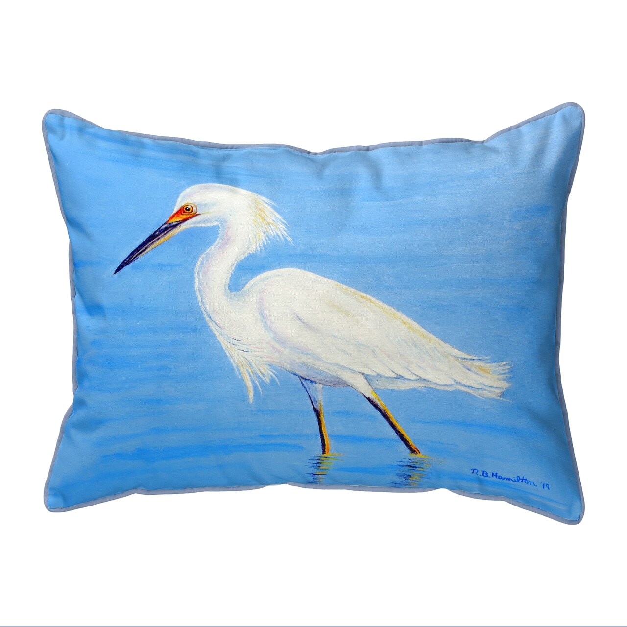 Betsy Drake Stalking Snowy Egret Large Corded Indoor/Outdoor Pillow 16x20